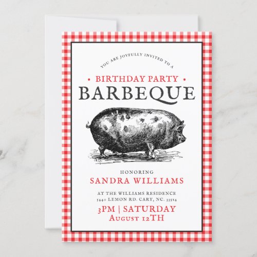 Vintage Hog Picnic Style  Birthday Barbecue Invitation