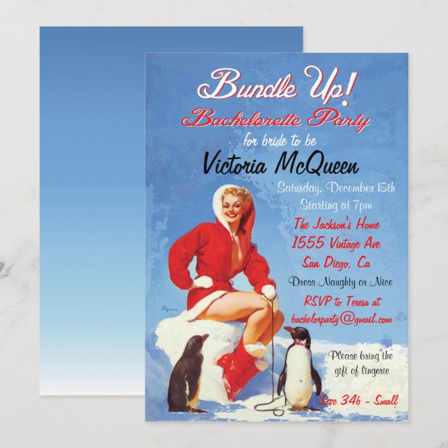 Vintage Holiday Bachelorette Party Invitations (Front/Back)