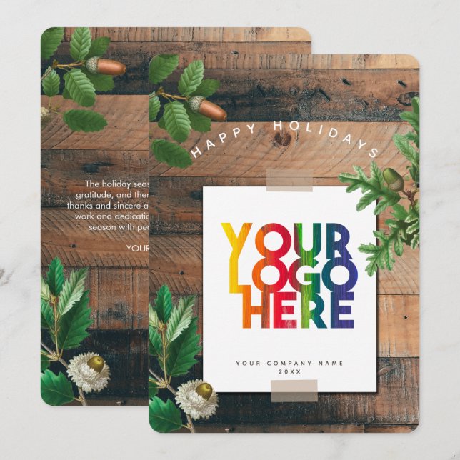 Vintage Holiday Business Logo Christmas Card (Front/Back)