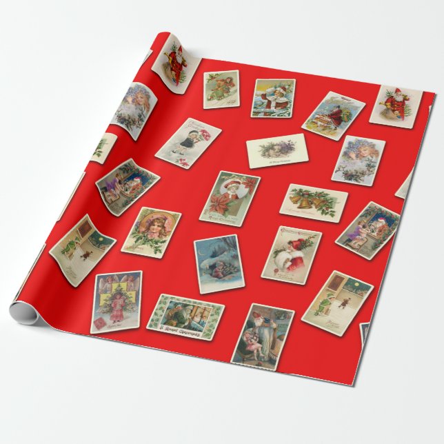 Vintage Holiday Card Pattern Wrapping Paper (Unrolled)
