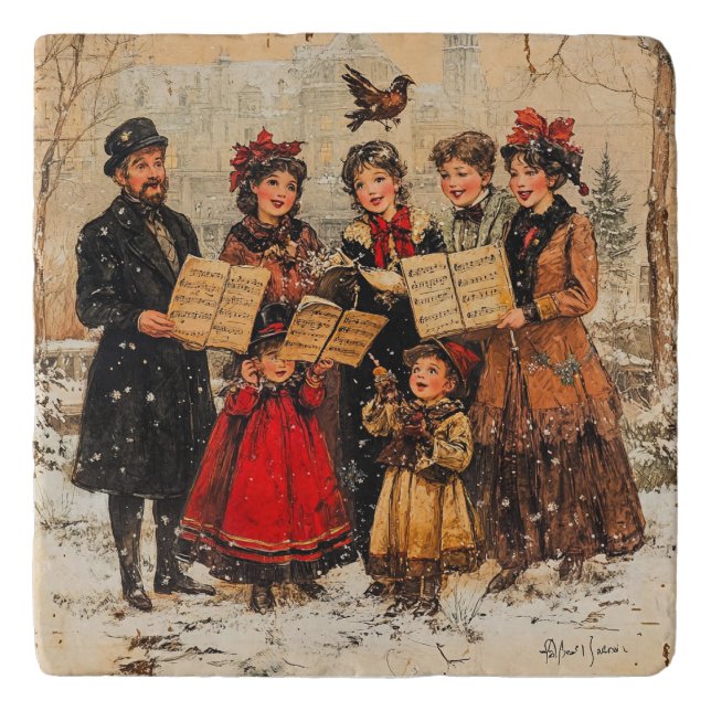 Vintage Holiday Carolers Trivet (Front)