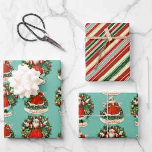 Vintage Holiday Cheer In Teal Wrapping Paper Sheets