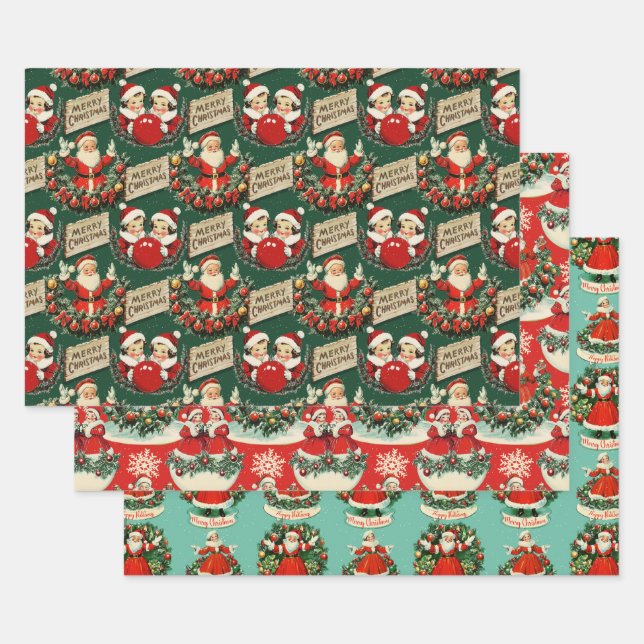 Vintage Holiday Cheer Trio Wrapping Paper Sheets (Set)