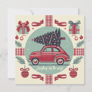 Vintage Holiday Christmas Red Retro Car