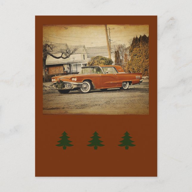 Vintage Holiday-Christmas T-Bird-Car Postcard (Front)