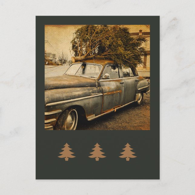 Vintage Holiday-Christmas Tree in Car Postcard (Front)