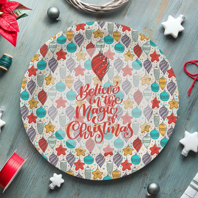 Vintage Holiday Christmas Tree Ornaments Paper Plates (Creator Uploaded)