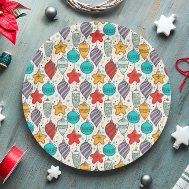 Vintage Holiday Christmas Tree Ornaments Paper Plates (Creator Uploaded)