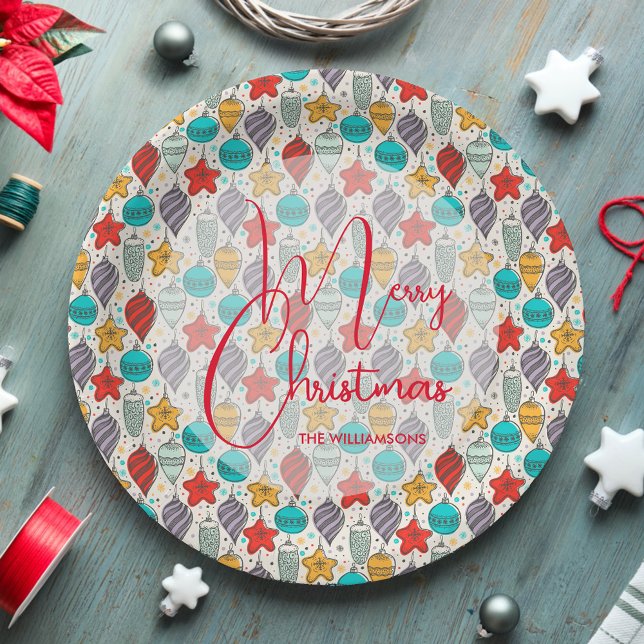 Vintage Holiday Christmas Tree Ornaments Paper Plates (Creator Uploaded)