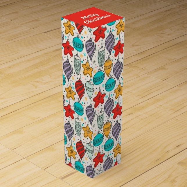 Vintage Holiday Christmas Tree Ornaments Wine Box (Front)