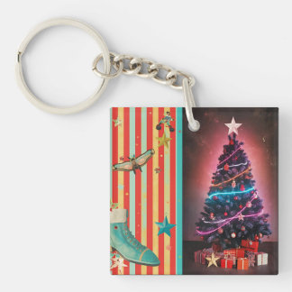 Vintage Holiday Collage Design Keychain