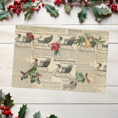 Vintage Holiday Decoupage Newspaper magazine Sled  Tissue Paper