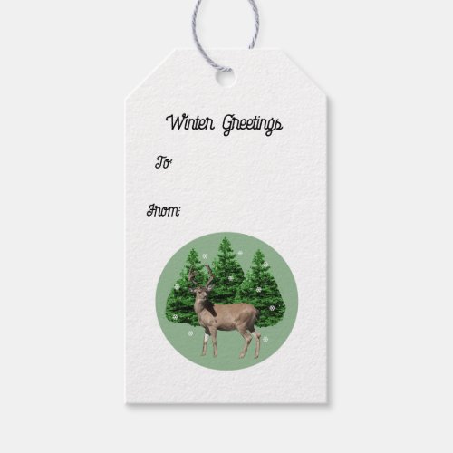 Vintage Holiday Deer Evergreen Trees Gift Tags