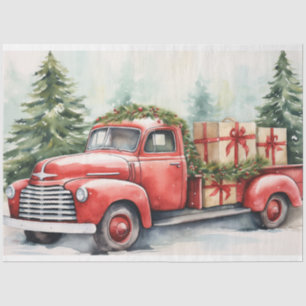 Vintage Holiday Delight: Red Truck and Christmas Tissue Paper