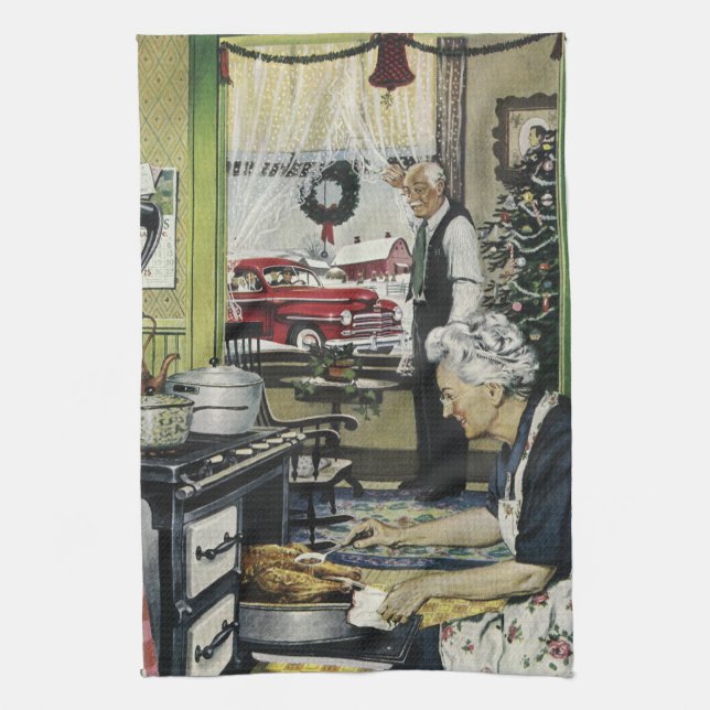 Vintage Holiday Dinner At Grandma Grandpa House Towel (Vertical)
