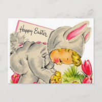 Vintage Holiday Easter Bunny kid postcard