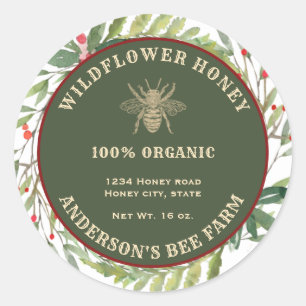 Vintage holiday floral wreath bee honey jar label