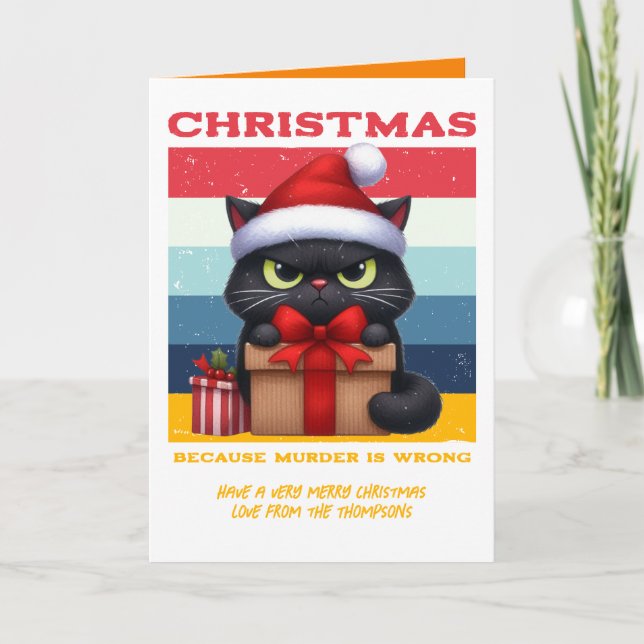 Vintage Holiday Funny Cat Retro Christmas Photo Card (Front)