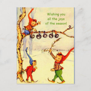 Vintage Holiday Gnomes Postcard, Cute 1930's Image Postcard