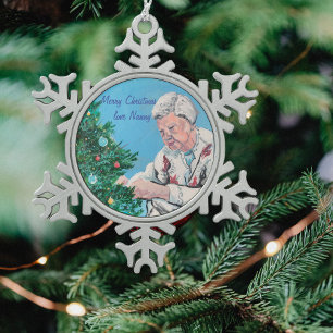 Vintage Holiday greeting from Nana handpainted  Snowflake Pewter Christmas Ornament
