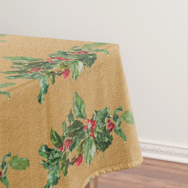 Vintage Holiday Holly Tablecloth (In Situ)