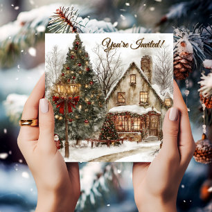 Vintage Holiday House Party Invitation