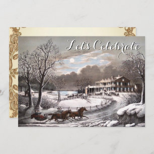 Vintage Holiday Ives Christmas Party Invitation