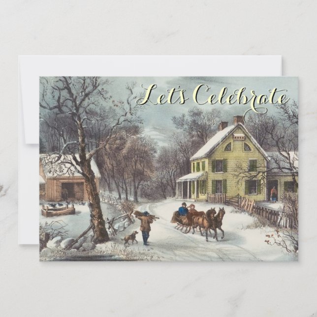 Vintage Holiday Ives Christmas Party Invitation (Front)