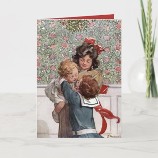 Vintage Holiday Mistletoe Children Lilian Hocknell Card