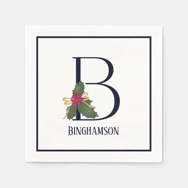 Vintage Holiday Monogram Letter B Paper Napkins (Front)