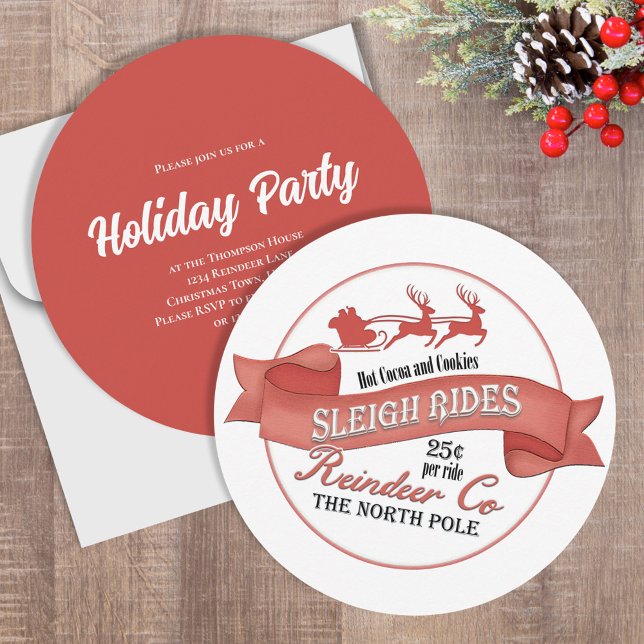 Vintage Holiday party Reindeer Christmas  Invitation (Christmas holiday party circle invitations.)