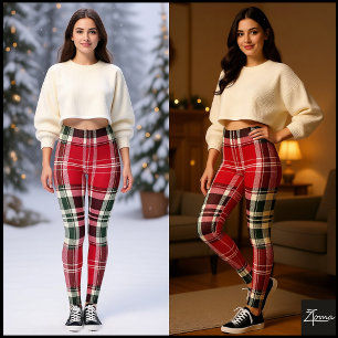Vintage Holiday Red Green Tartan Plaid Leggings