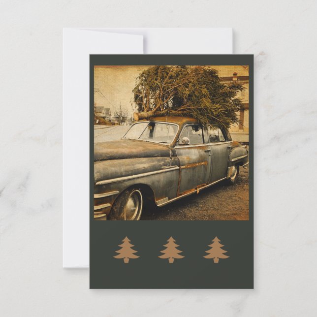 Vintage Holiday Rustic Car Flat Greeting Card (Front)