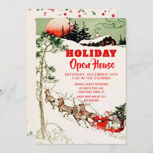Vintage Holiday Santa Reindeer Open House Party Invitation