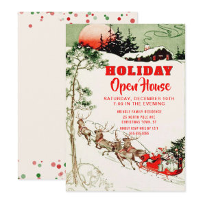 Vintage Holiday Santa Reindeer Open House Party Invitation