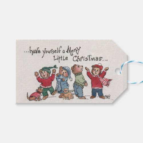 Vintage  Holiday Singing Cubs acrylic caricature  Gift Tags