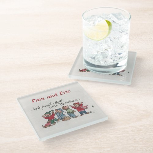 Vintage  Holiday Singing Cubs acrylic caricature Glass Coaster
