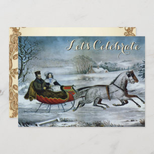 Vintage Holiday Sled Ives Christmas Invitation