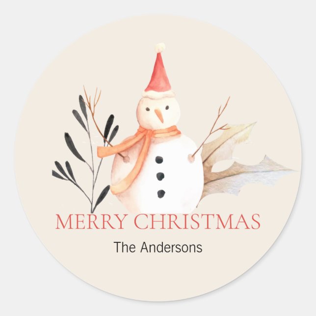 Vintage Holiday Snowman Christmas Classic Round Sticker (Front)