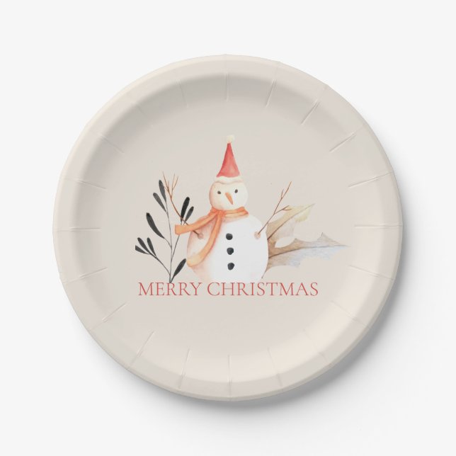 Vintage Holiday Snowman Christmas Paper Plates (Front)