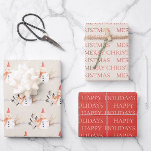 Vintage Holiday Snowman Merry Christmas Wrapping P Paper Sheets