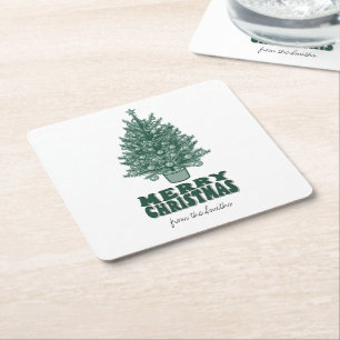 Vintage Holiday Style Retro Green Christmas Tree Square Paper Coaster