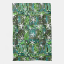 Vintage Holiday Teal Green Snowflakes Architecture