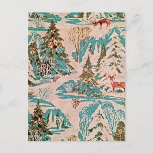 Vintage Holiday Wrapping Paper Design Deer in Snow Postcard