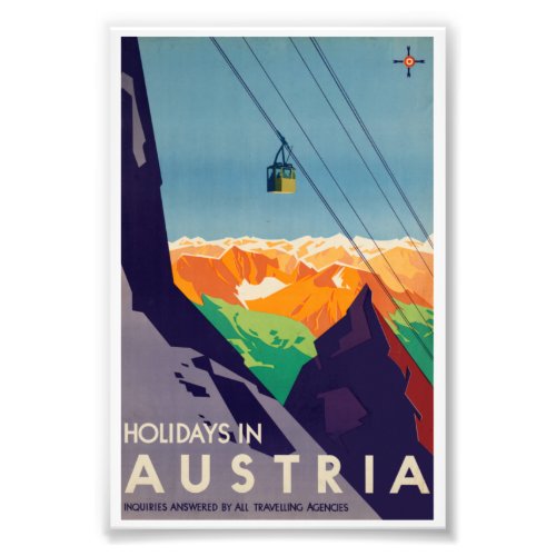 Vintage Holidays in Austria Gondola Lift Alps Post Photo Print