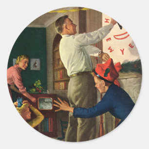 Vintage Holidays, Midnight on New Year's Eve Classic Round Sticker