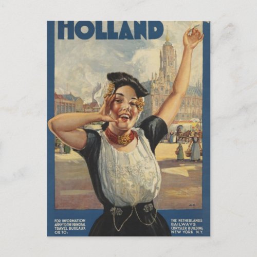 Vintage Holland Air Travel Postcard