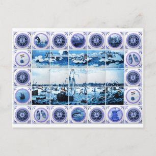 Vintage Holland Delftware Style Mural Postcard