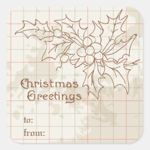 Vintage Holly and Berries Custom Christmas Sticker