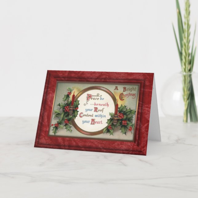 Vintage Holly and Candles Christmas Card (Front)